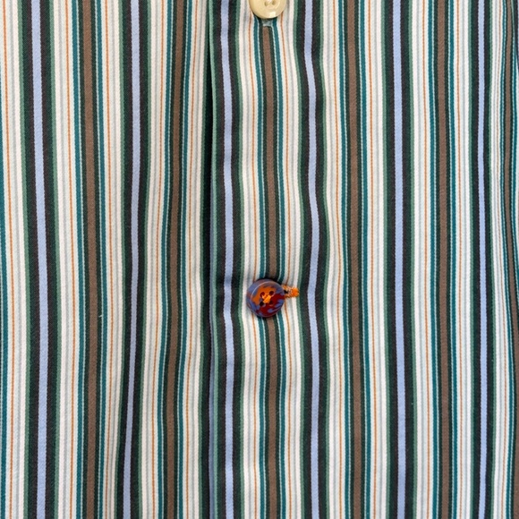 Tallia Mens Green Blue Striped Collard Button Up Dress Up Shirt Medium M 15 1/2 - Picture 8 of 12